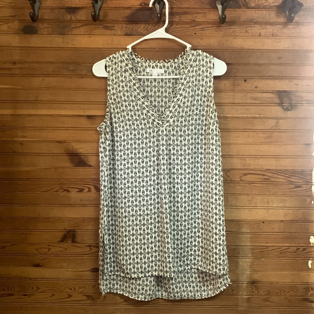 DR2 Sleeveless Tunic Blouse Black and White Top Size Small